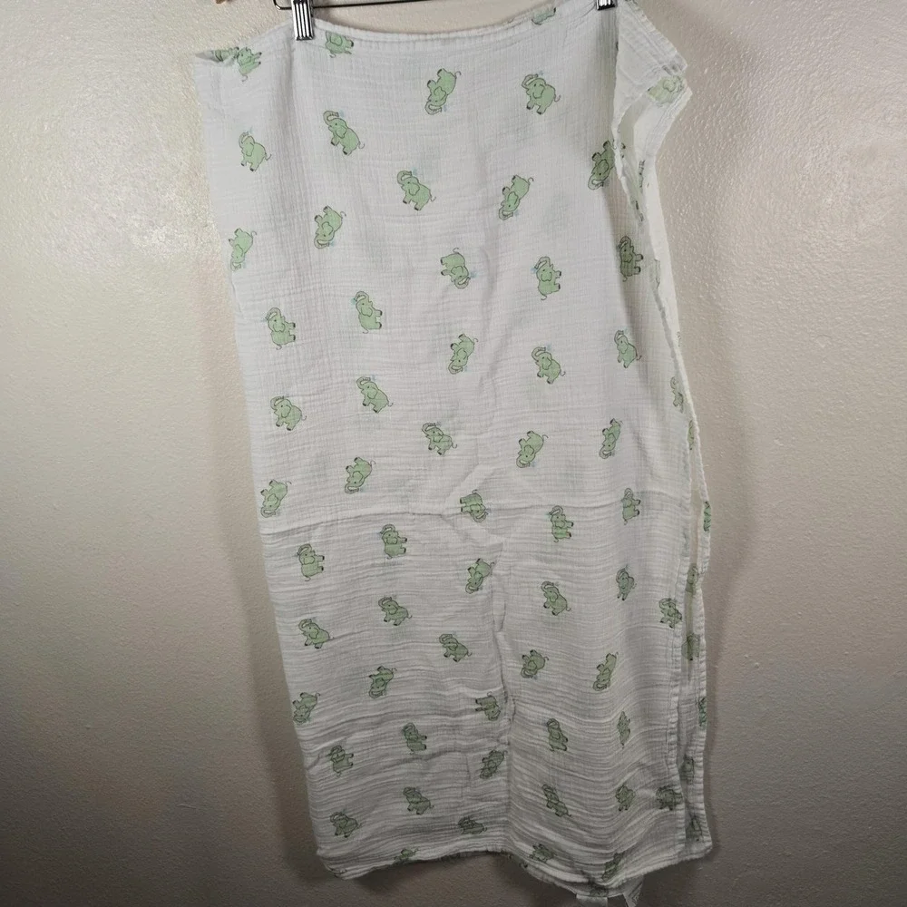 Aden + Anais‎ Muslin Swaddle Baby Blanket White Green Elephant Print 100% Cotton